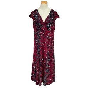 Glamour Dress Womens 16 Red Grey Short Sleeve A-Line V-Neck